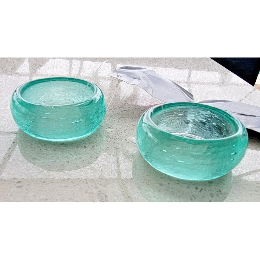 Market Square Teal Green Glass Translucent Napkin Rings- Set of 4 New